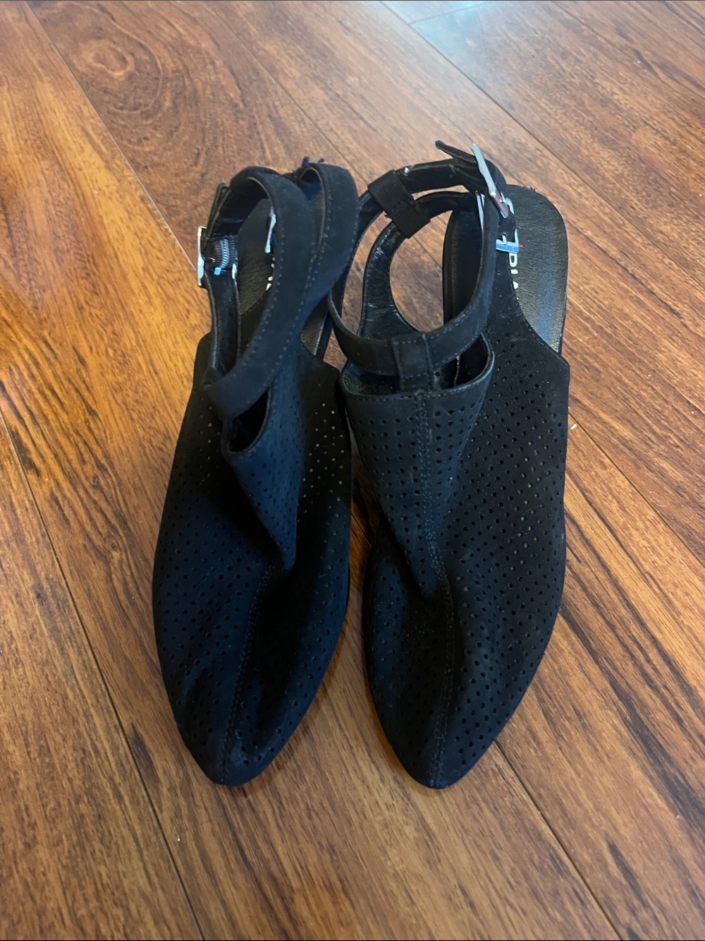 Rialto Black Perforated Slingback Mules